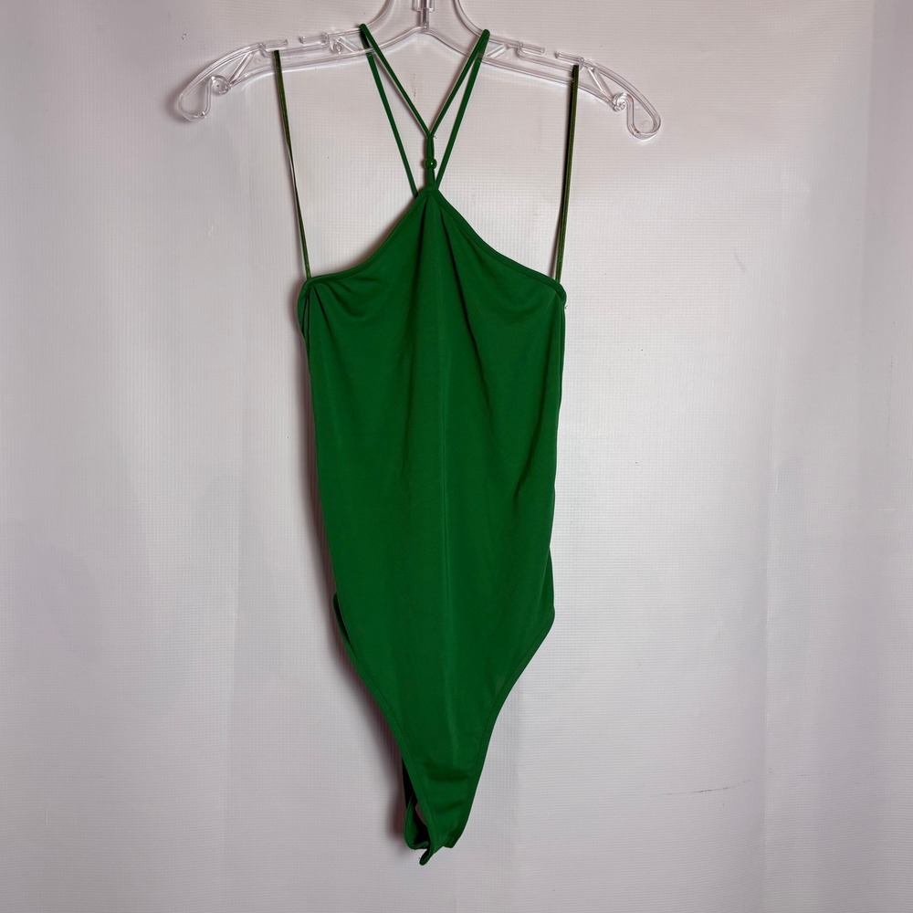 NWOT Zara Womens Green Halter Neck Bodysuit Strappy Beaded Back Size S‎